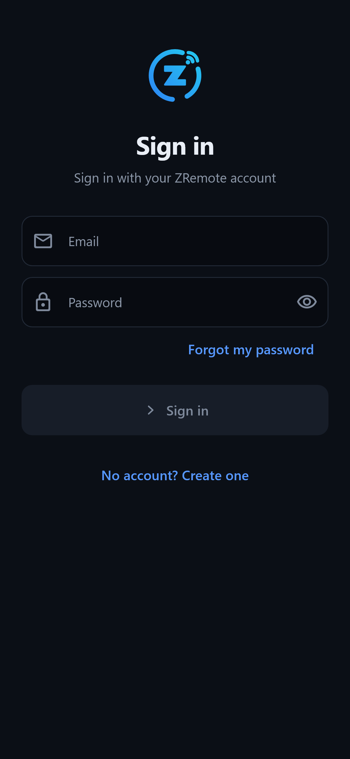 ZRemote Cloud account — Sign in once and keep your PCs, plan and sessions tied to the same account.