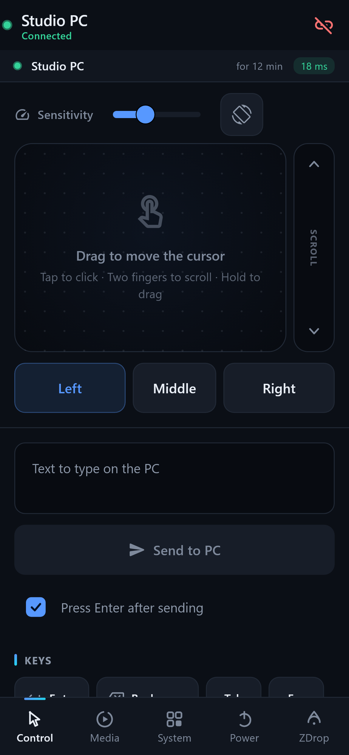 Control tab